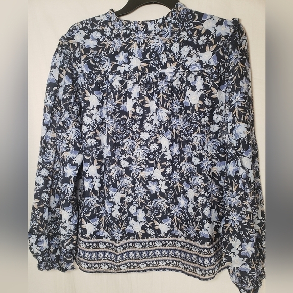 Time And Tru Blue Floral Boho Peasant Shirt Sz L - Picture 5 of 10